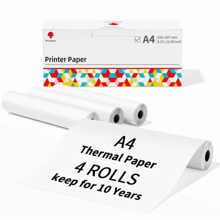 [4 PACK] Phomemo A4 Thermal Paper Roll, 6.5 Metres per roll
