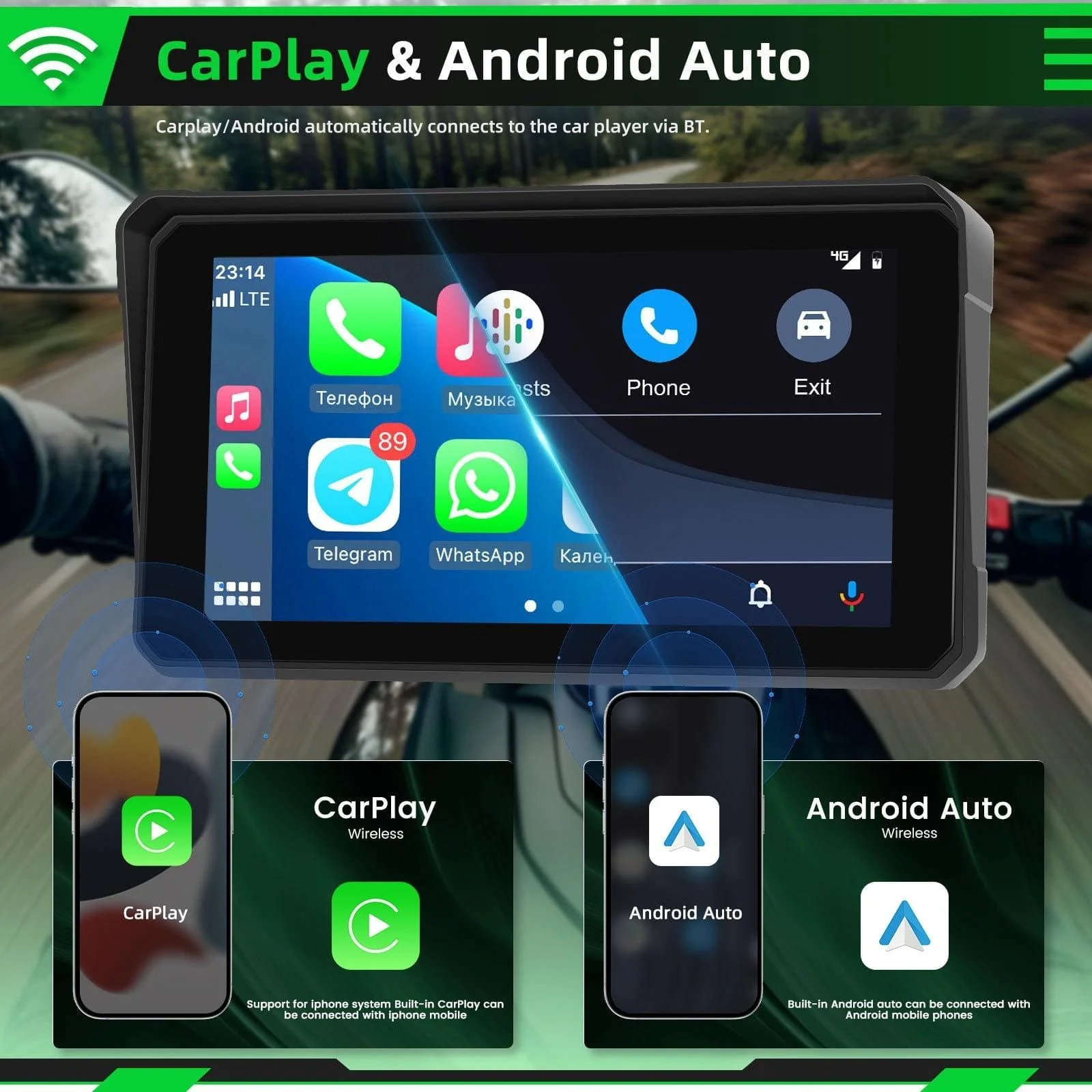 6" Wireless Motorcycle CarPlay & Android Auto Screen | Motorcycle GPS Navigator Display - Image 3