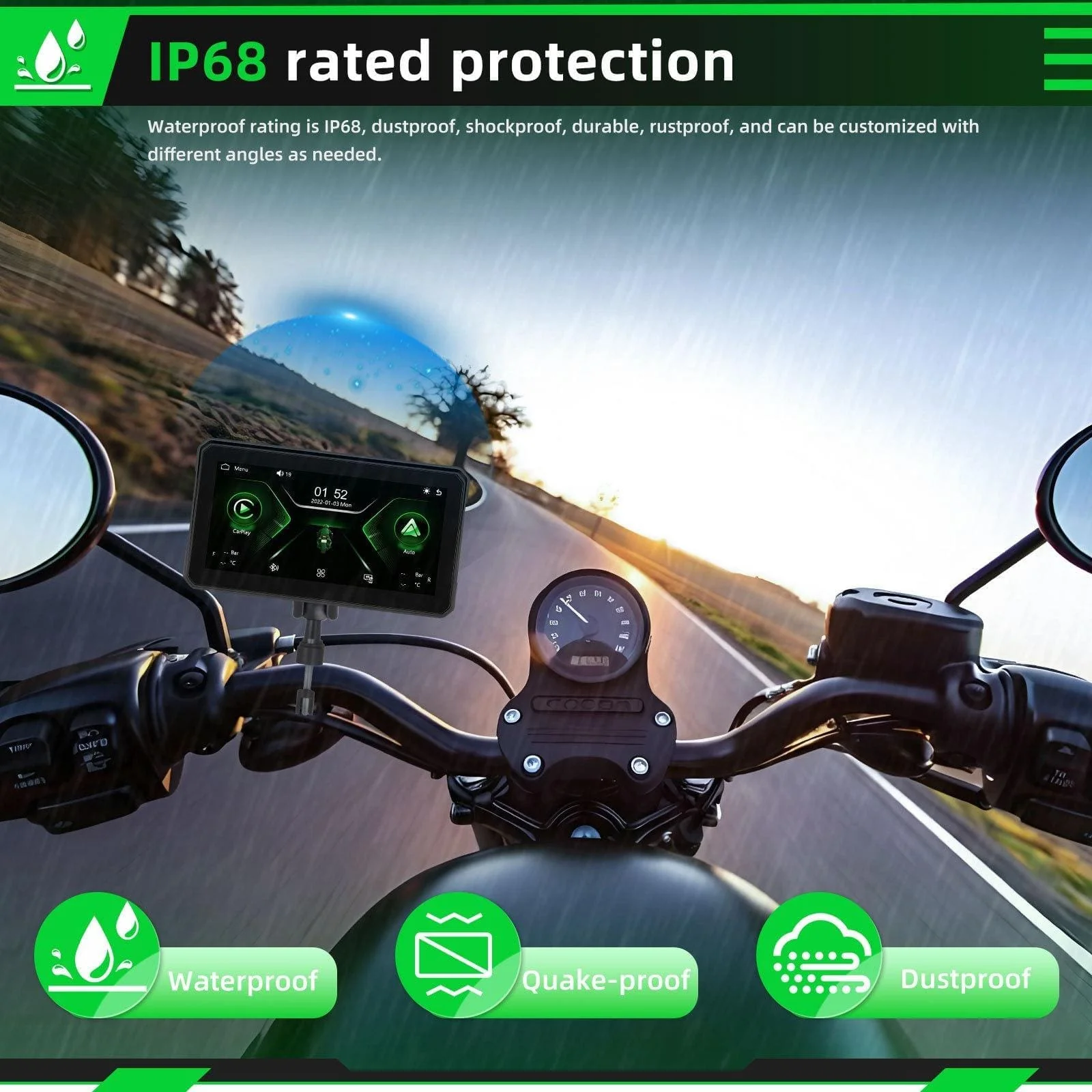 6" Wireless Motorcycle CarPlay & Android Auto Screen | Motorcycle GPS Navigator Display - Image 8