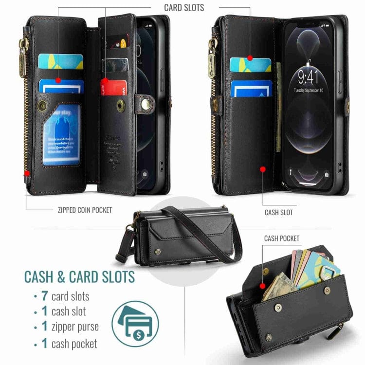 Apple iPhone 12 Pro CaseMe C36 Wallet, 7 Card Slots, Cash Pocket, Zipped Coin Wallet - Image 3