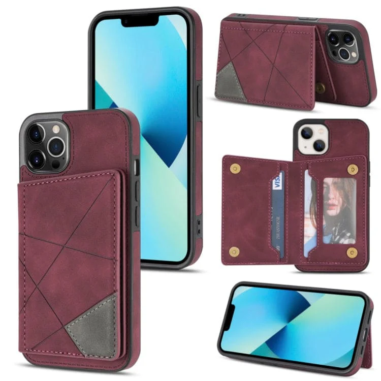 Apple iPhone 13 Pro - Rhombus Shockproof Protective Case with Rear Wallet, Card Holder