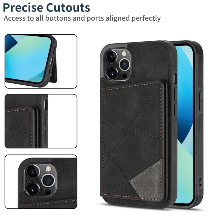 Apple iPhone 13 Pro - Rhombus Shockproof Protective Case with Rear Wallet, Card Holder - Image 2