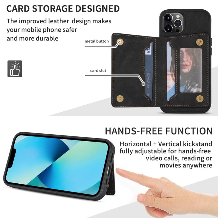 Apple iPhone 13 Pro - Rhombus Shockproof Protective Case with Rear Wallet, Card Holder - Image 3