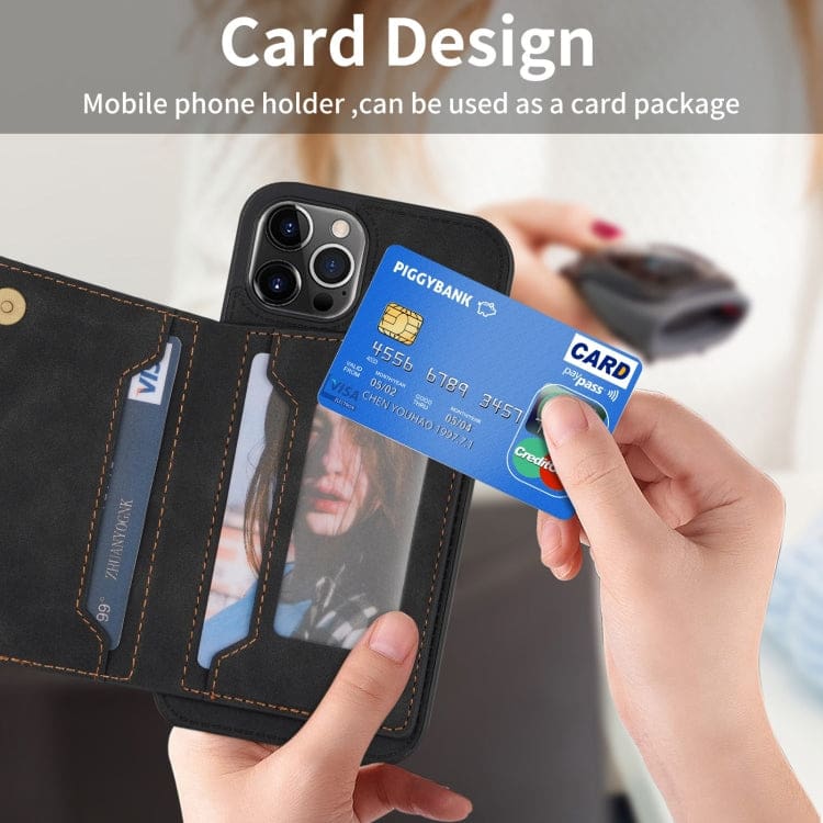 Apple iPhone 13 Pro - Rhombus Shockproof Protective Case with Rear Wallet, Card Holder - Image 6