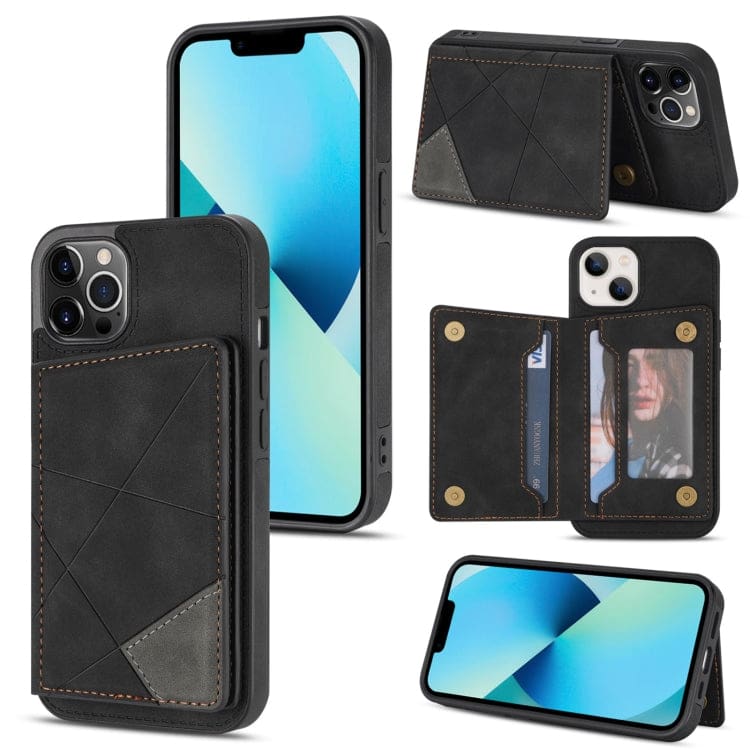 Apple iPhone 13 Pro - Rhombus Shockproof Protective Case with Rear Wallet, Card Holder - Image 9