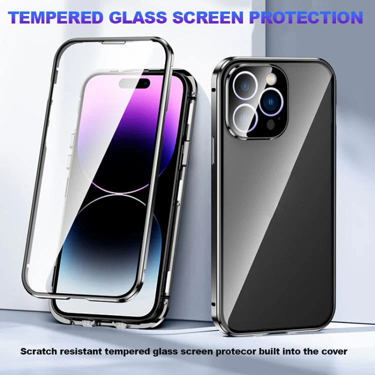 Apple iPhone 14 2 Piece Magnetic Rigid Cover with Transparent Glass Back and Glass Screen Protector - Image 2