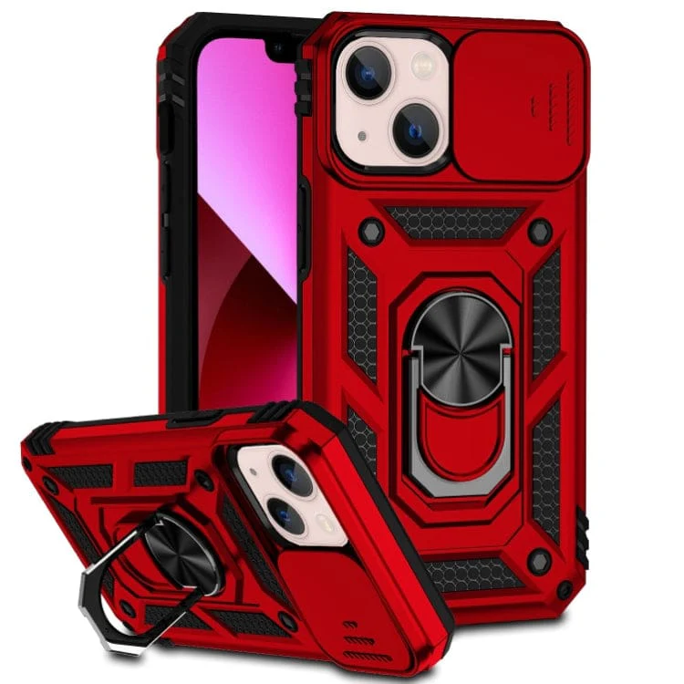 Apple iPhone 14 Armor Rugged Sliding Camera Cover with Metal Ring/Stand
