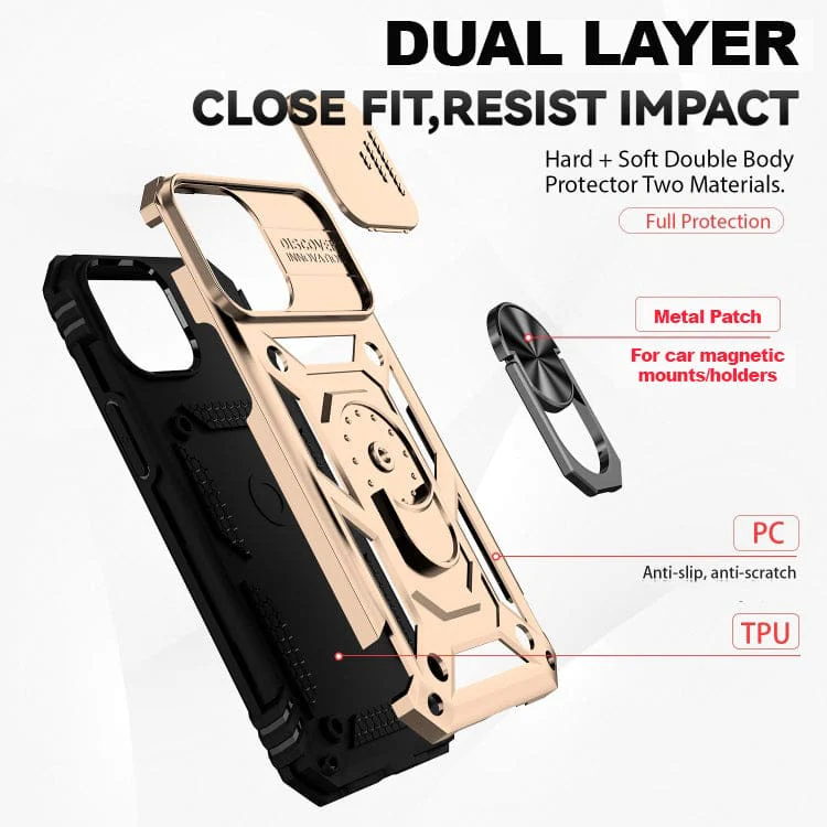 Apple iPhone 14 Armor Rugged Sliding Camera Cover with Metal Ring/Stand - Image 2