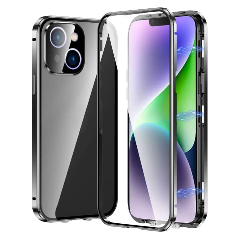 Apple iPhone 14 Plus 2 Piece Magnetic Rigid Cover with Transparent Glass Back and Glass Screen Protector
