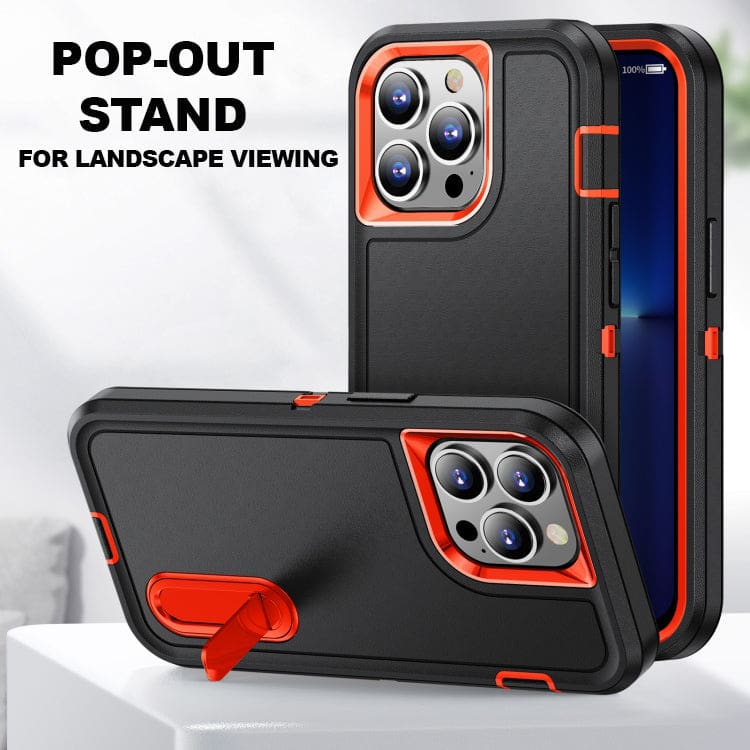 Apple iPhone 14 - Tri-Defense Rugged Cover, Pop-Out Stand, Raised Bezels - Image 2