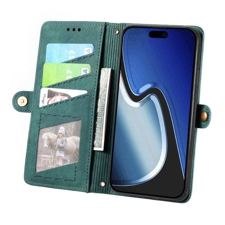 Apple iPhone 15 Geometric Flip Wallet, Card Slots, Zipped coin Pocket - Image 4