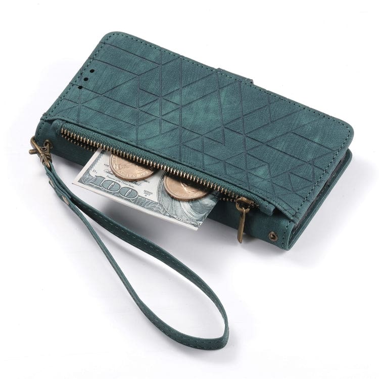 Apple iPhone 15 Geometric Flip Wallet, Card Slots, Zipped coin Pocket - Image 6