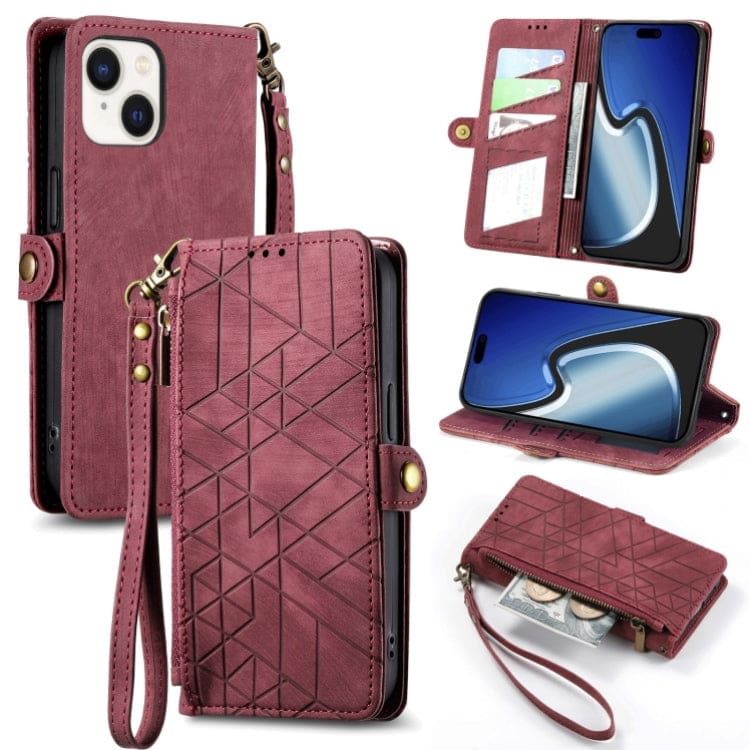 Apple iPhone 15 Geometric Flip Wallet, Card Slots, Zipped coin Pocket - Image 8