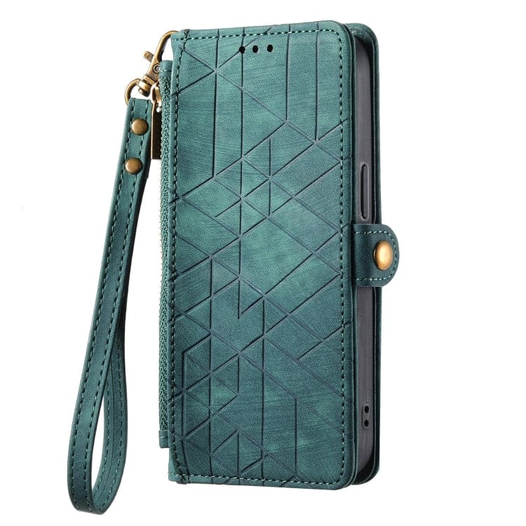 Apple iPhone 15 Plus Geometric Flip Wallet, Card Slots, Zipped coin Pocket - Image 2
