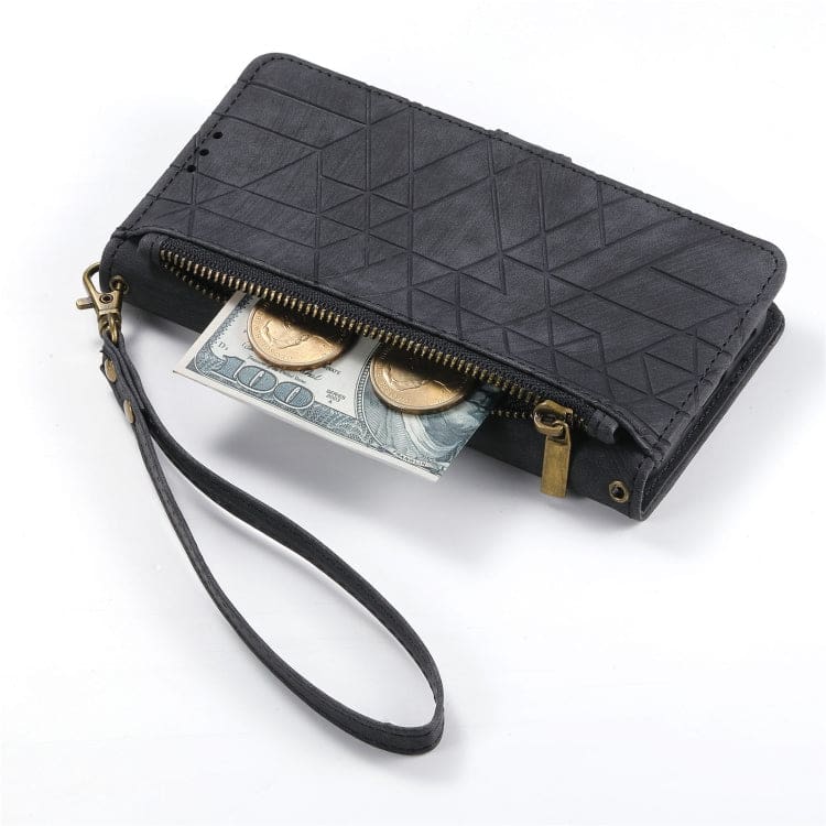 Apple iPhone 15 Pro Geometric Flip Wallet, Card Slots, Zipped coin Pocket - Image 6