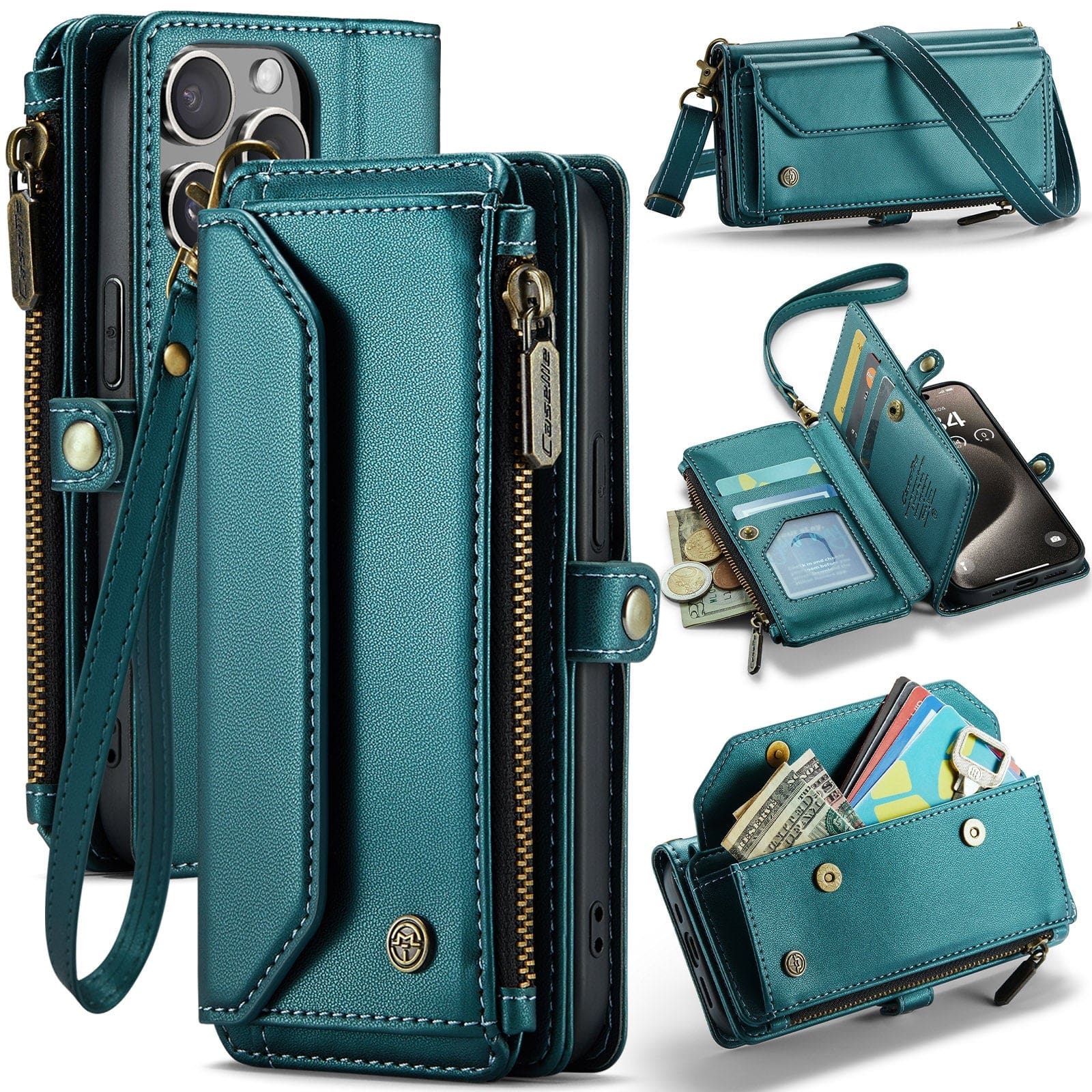 Apple iPhone 15 Pro Max CaseMe C36 Wallet, 7 Card Slots, Cash Pocket, Zipped Coin Wallet - Image 9