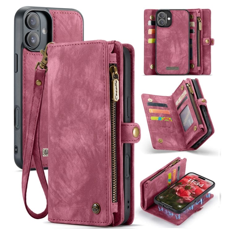 Apple iPhone 16 CaseMe 008 2-In-1 Wallet with Detachable Cover, 8 Card Slots + Zip Pocket