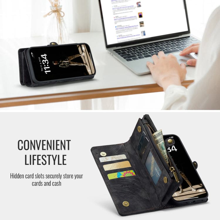Apple iPhone 16 CaseMe 008 2-In-1 Wallet with Detachable Cover, 8 Card Slots + Zip Pocket - Image 6