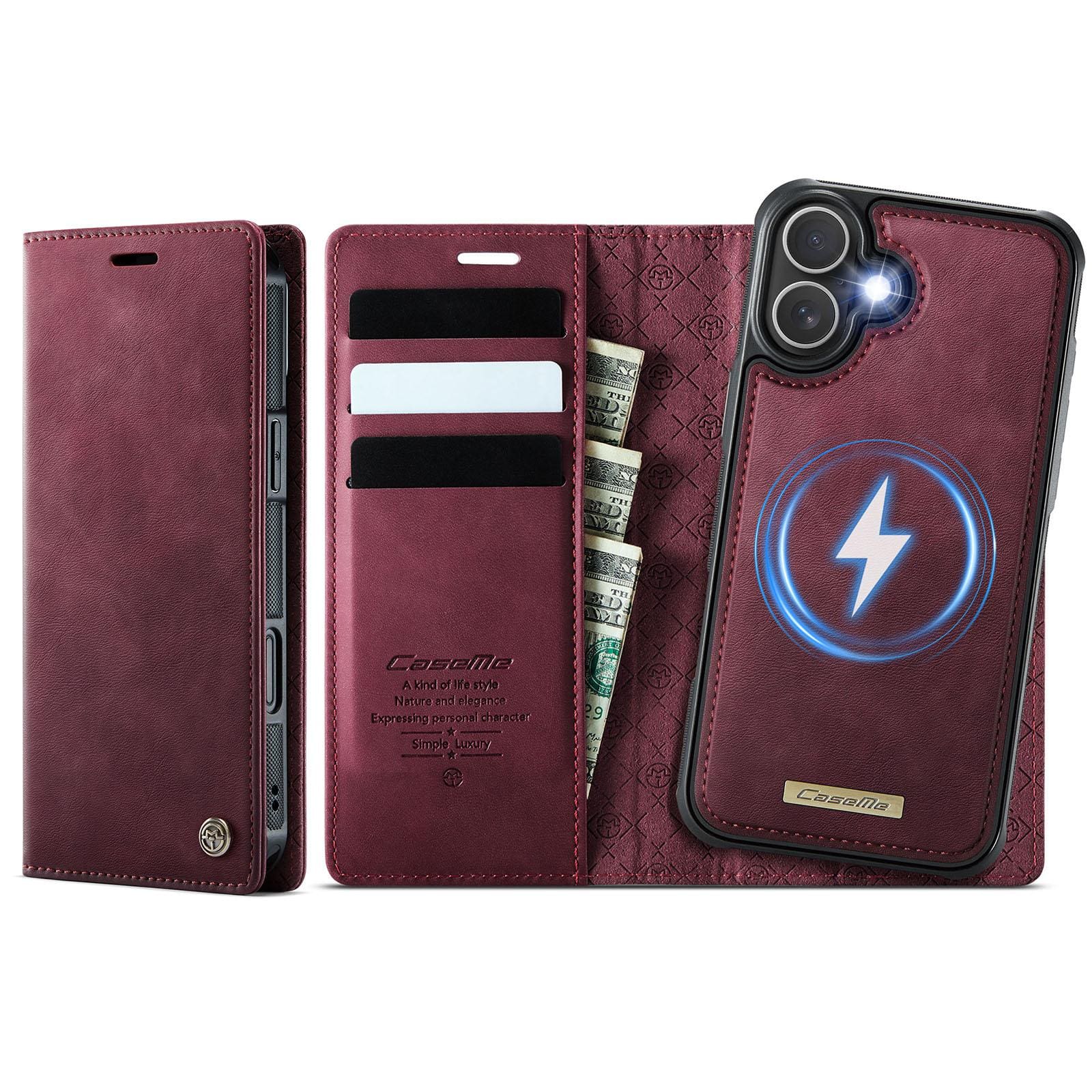 Apple iPhone 16 CaseMe C49 Detachable Flip Cover, RFID Protection, Card Holder