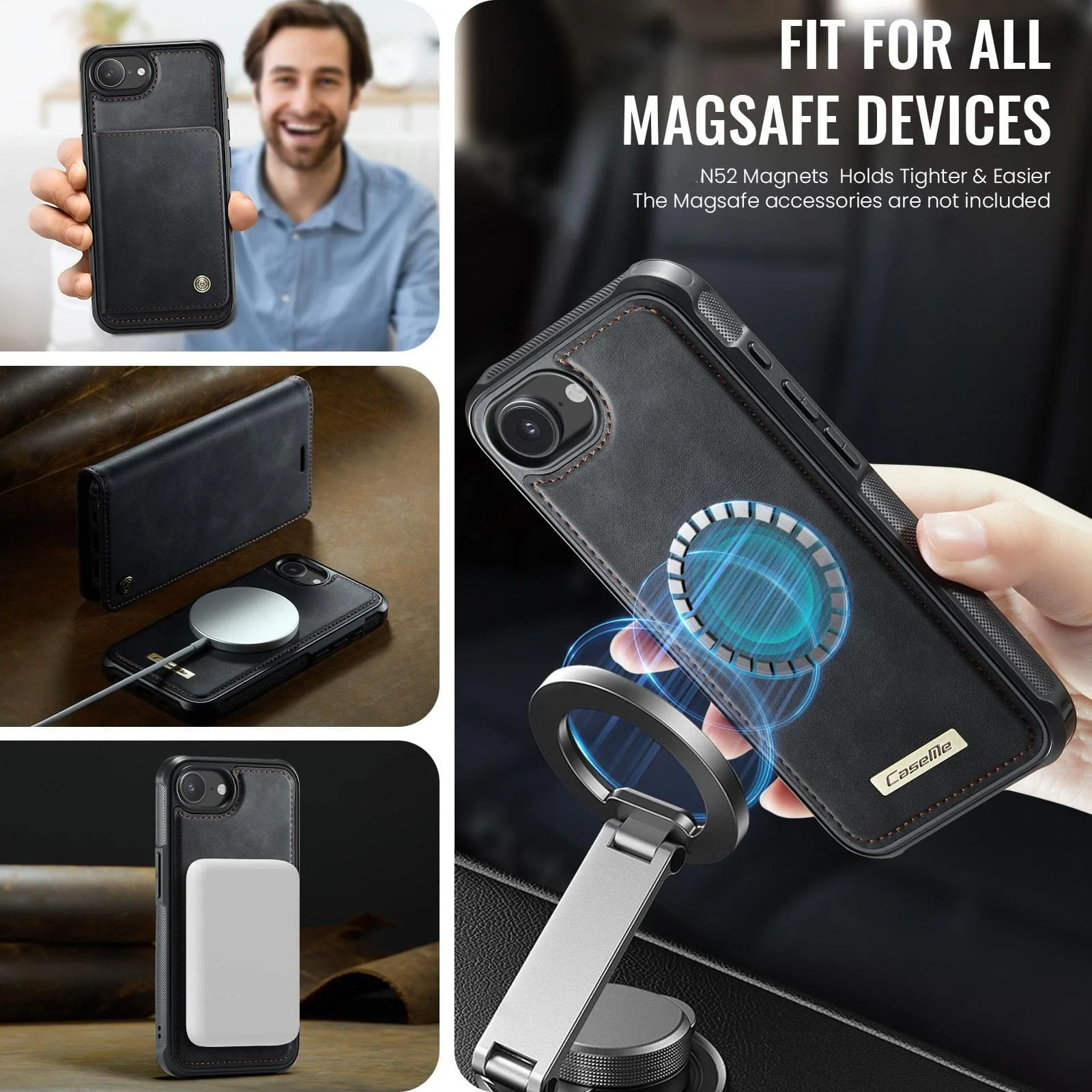 Apple iPhone 16 Plus CaseMe C49 Detachable Flip Cover, RFID Protection, Card Holder - Image 5