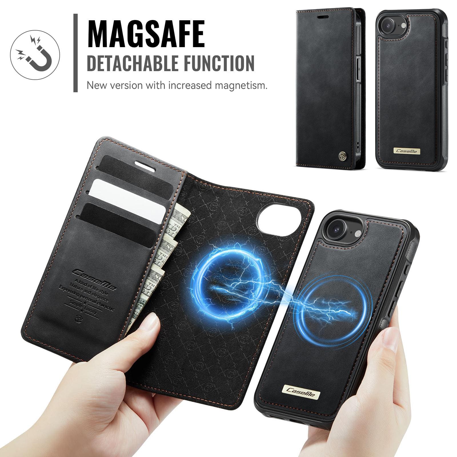 Apple iPhone 16 Plus CaseMe C49 Detachable Flip Cover, RFID Protection, Card Holder - Image 8