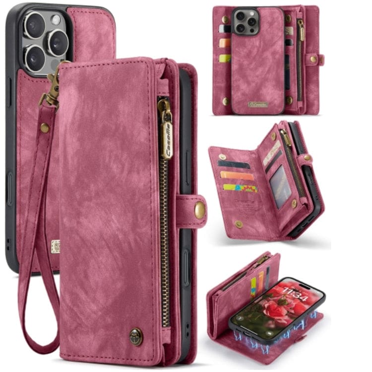 Apple iPhone 16 Pro CaseMe 008 2-In-1 Wallet with Detachable Cover, 8 Card Slots + Zip Pocket