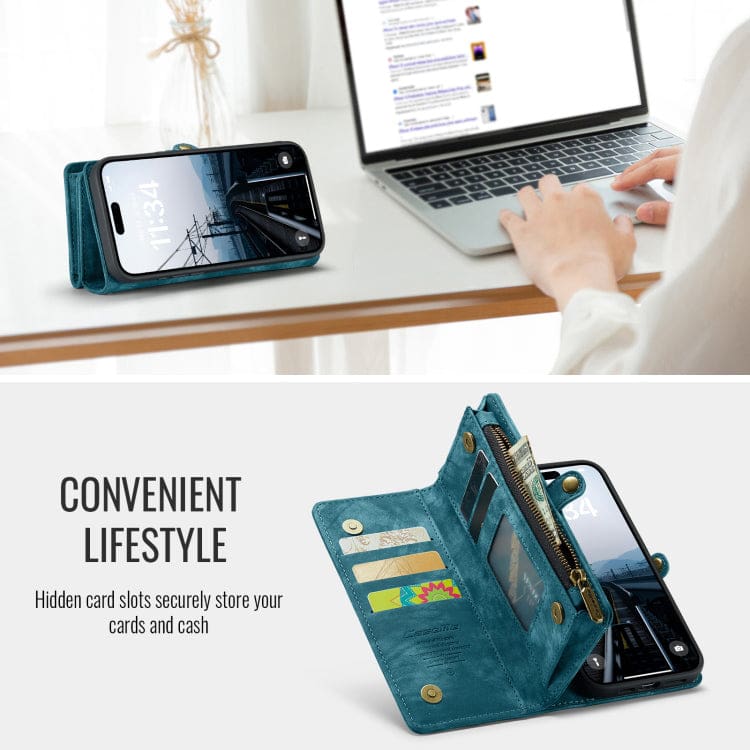 Apple iPhone 16 Pro CaseMe 008 2-In-1 Wallet with Detachable Cover, 8 Card Slots + Zip Pocket - Image 6