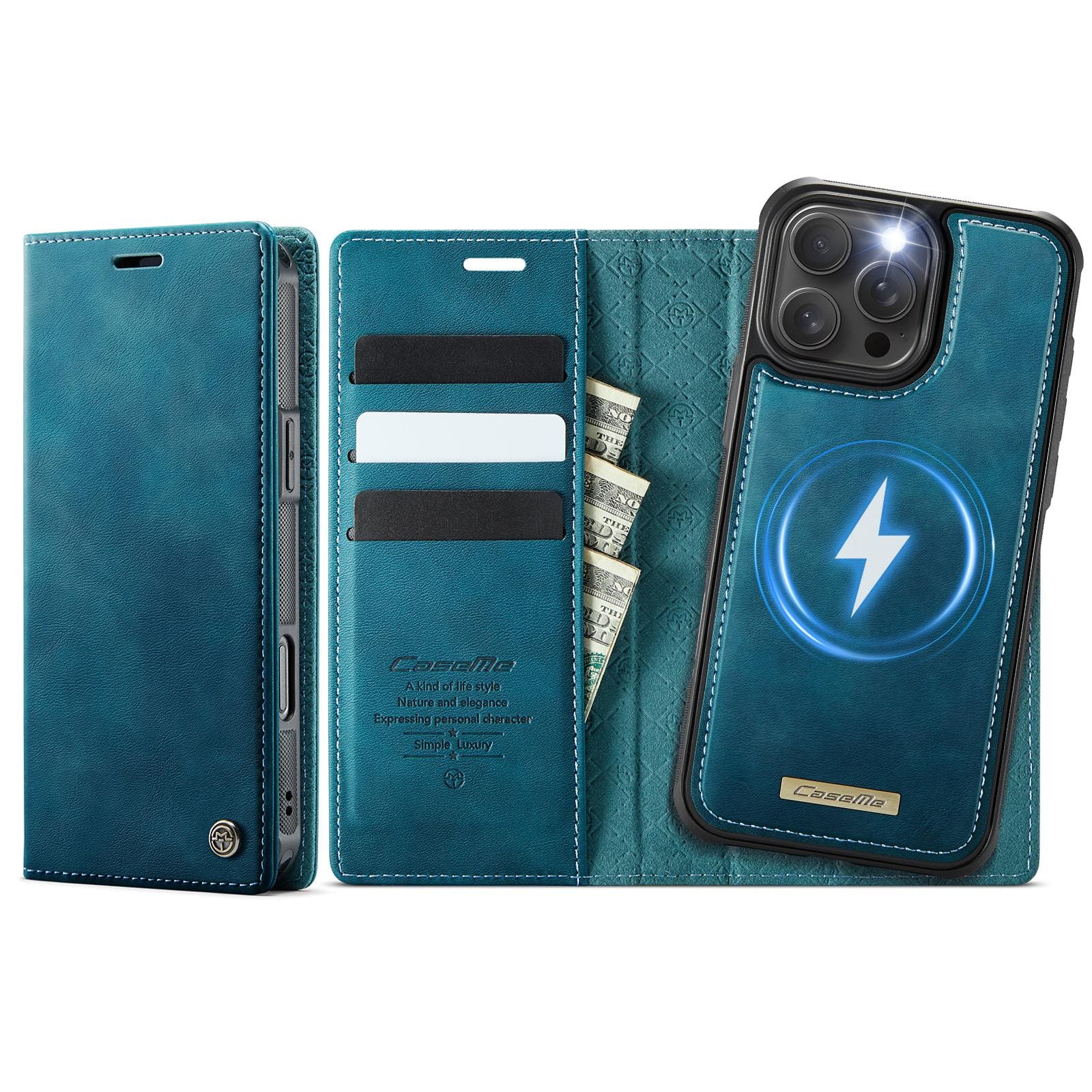 Apple iPhone 16 Pro CaseMe C49 Detachable Flip Cover, RFID Protection, Card Holder