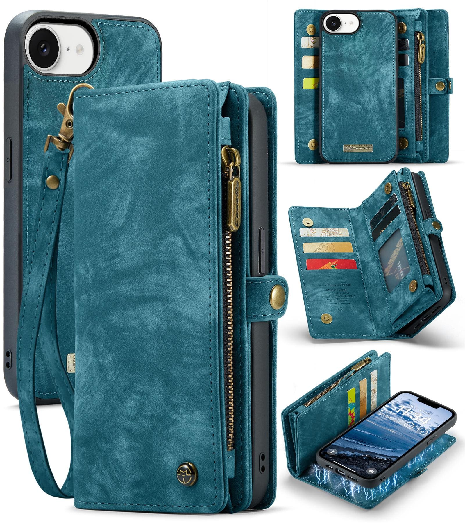 Apple iPhone 16e/17e CaseMe 008 2-In-1 Wallet with Detachable Cover, 8 Card Slots + Zip Pocket