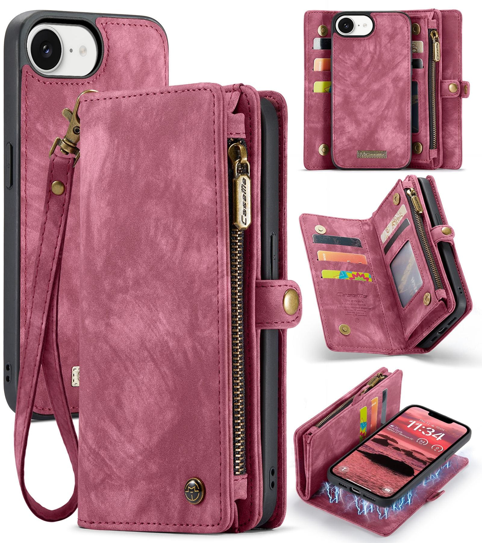 Apple iPhone 16e/17e CaseMe 008 2-In-1 Wallet with Detachable Cover, 8 Card Slots + Zip Pocket - Image 10
