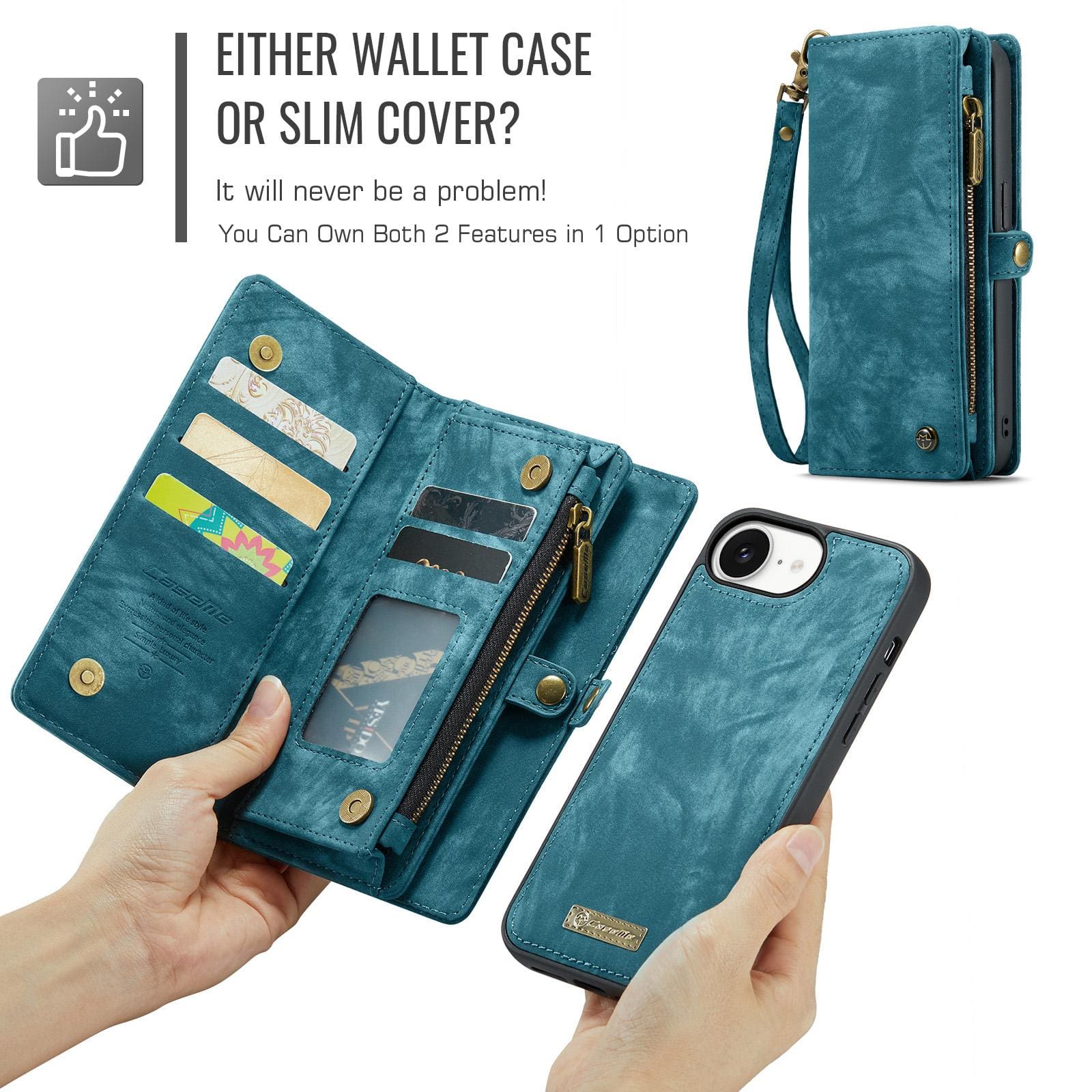 Apple iPhone 16e/17e CaseMe 008 2-In-1 Wallet with Detachable Cover, 8 Card Slots + Zip Pocket - Image 3