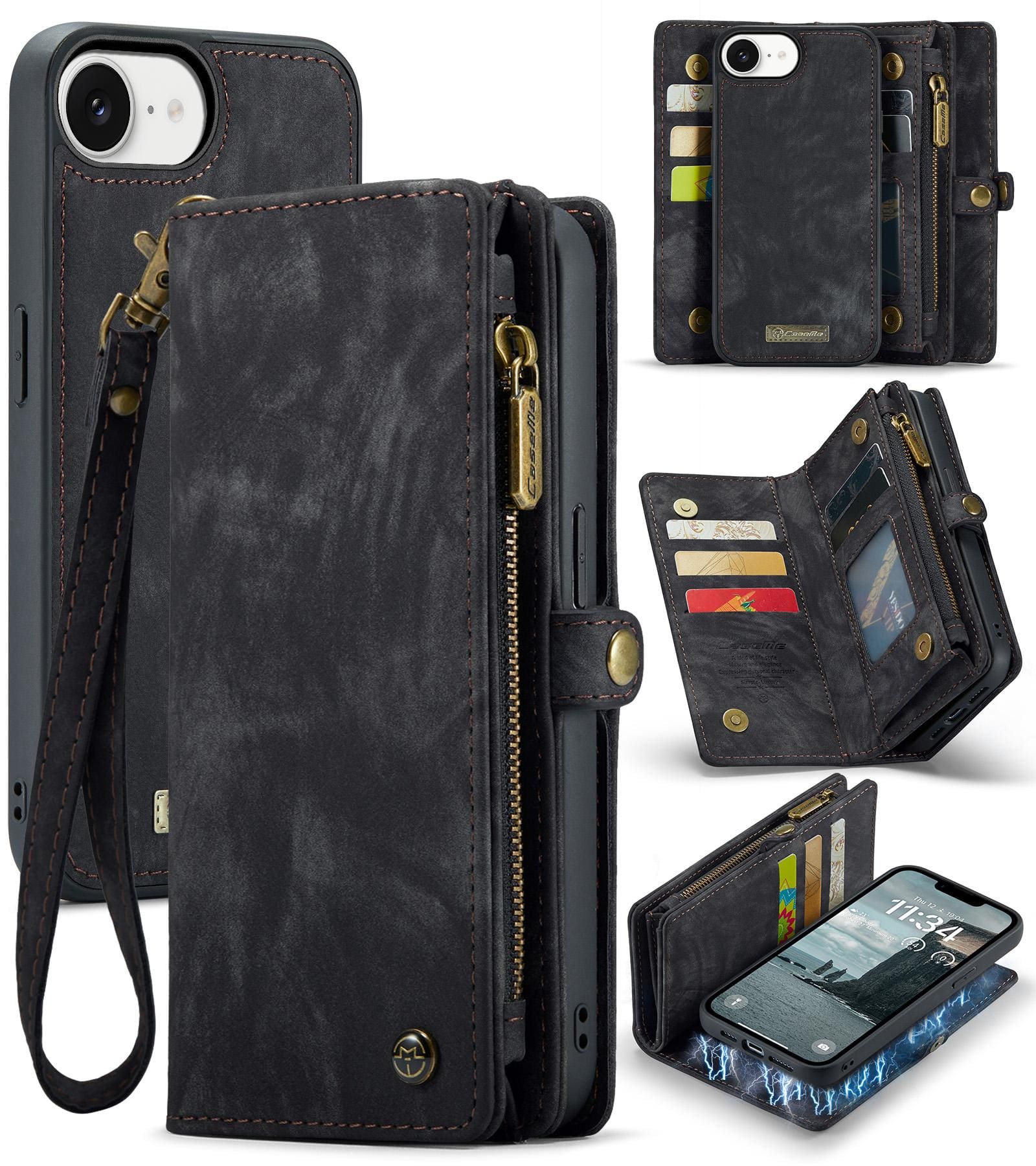 Apple iPhone 16e/17e CaseMe 008 2-In-1 Wallet with Detachable Cover, 8 Card Slots + Zip Pocket - Image 9