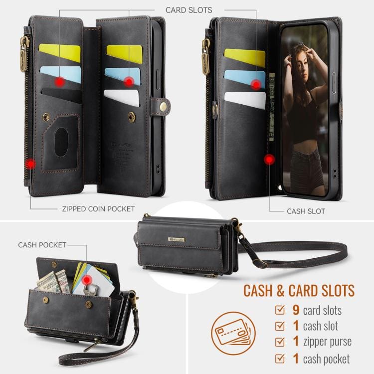 Apple iPhone 16e/17e CaseMe C39 Wallet, RFID Protection, 9 Card Slots, Cash Pocket, Zipped Coin Wallet - Image 3