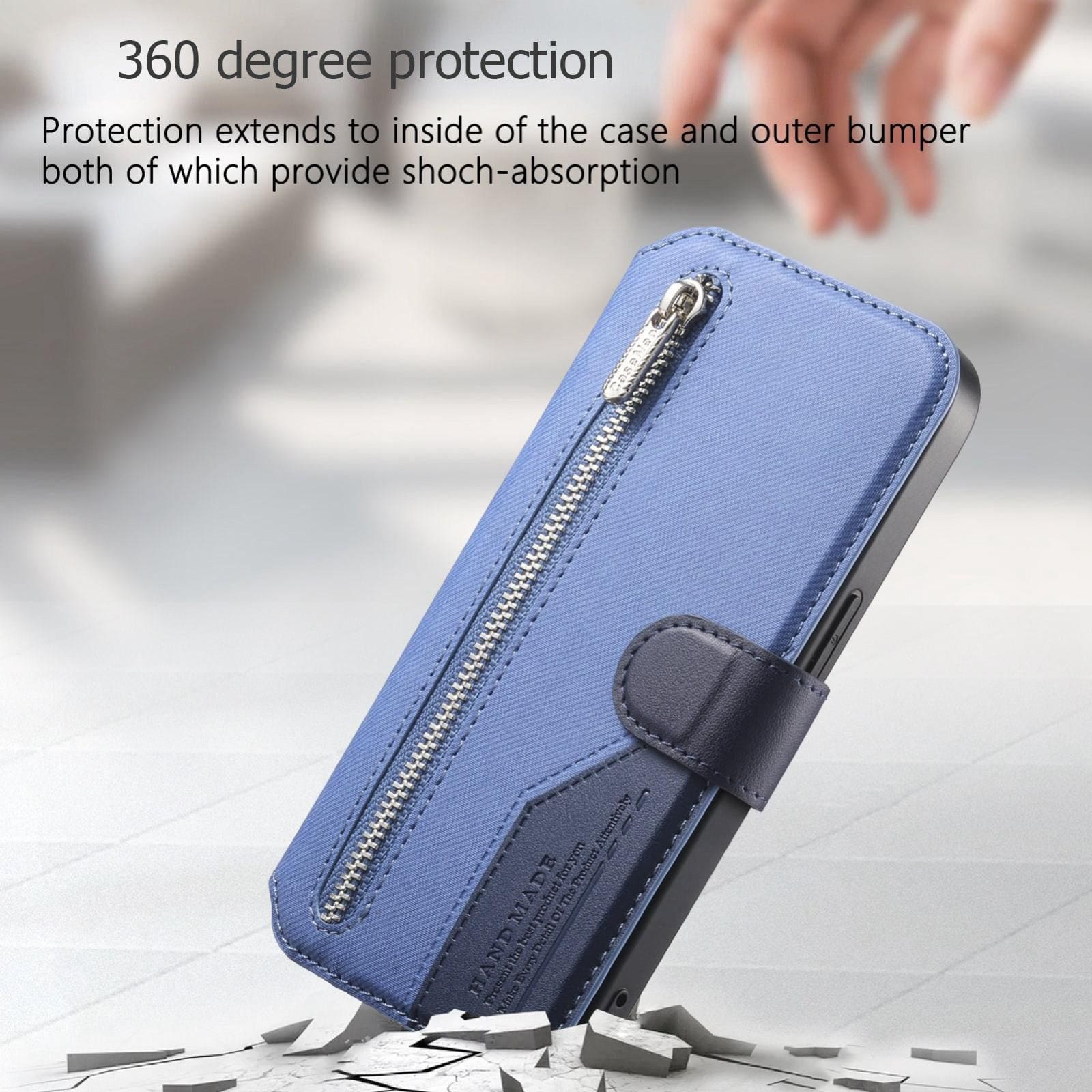 Apple iPhone 16e/17e Twill Fabric Mag Ring RFID Zipper Wallet Phone Case - Image 10