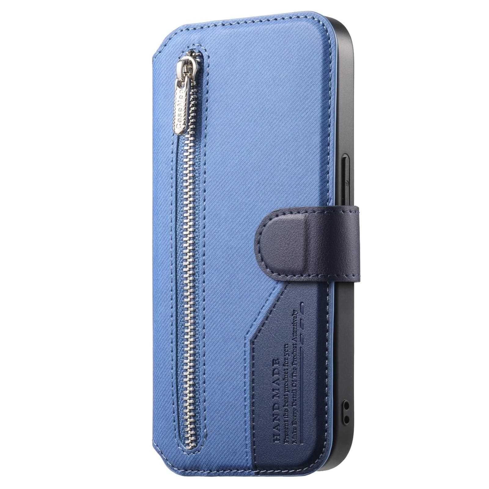 Apple iPhone 16e/17e Twill Fabric Mag Ring RFID Zipper Wallet Phone Case - Image 2