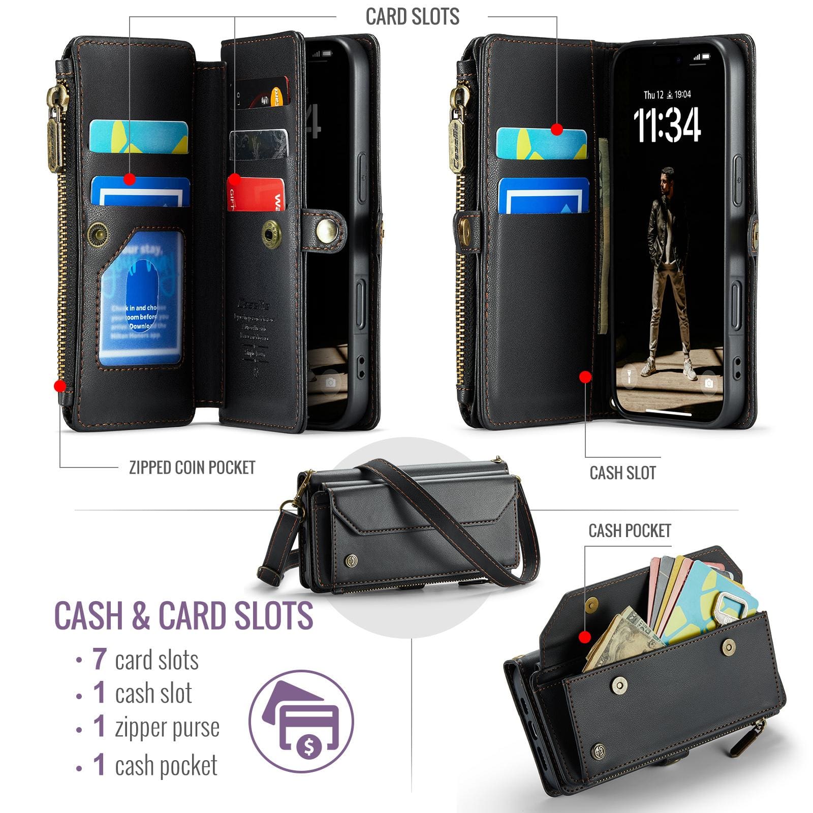 Apple iPhone 17 CaseMe C36 Wallet, 7 Card Slots, Cash Pocket, Zipped Coin Wallet - Image 4