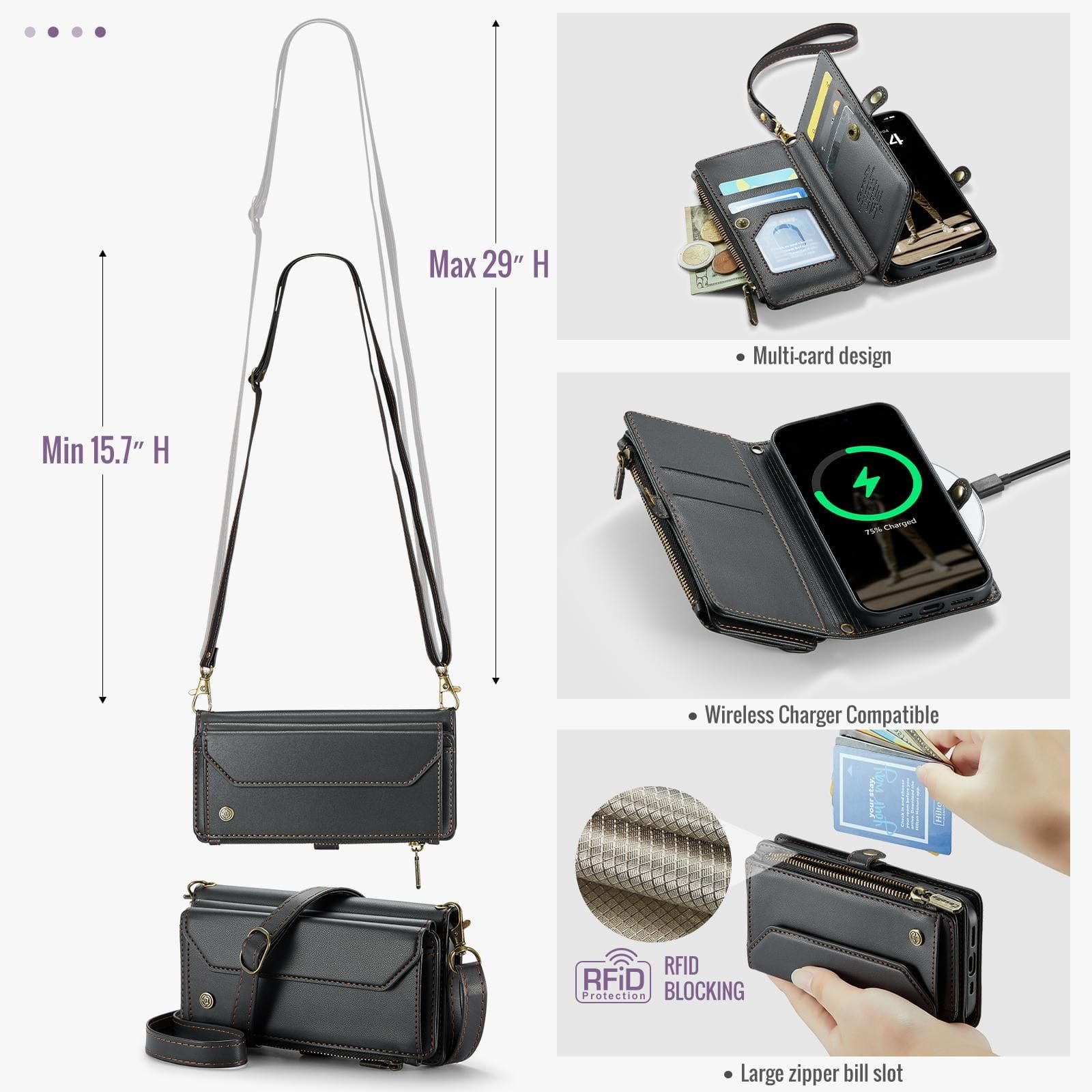 Apple iPhone 17 CaseMe C36 Wallet, 7 Card Slots, Cash Pocket, Zipped Coin Wallet - Image 6