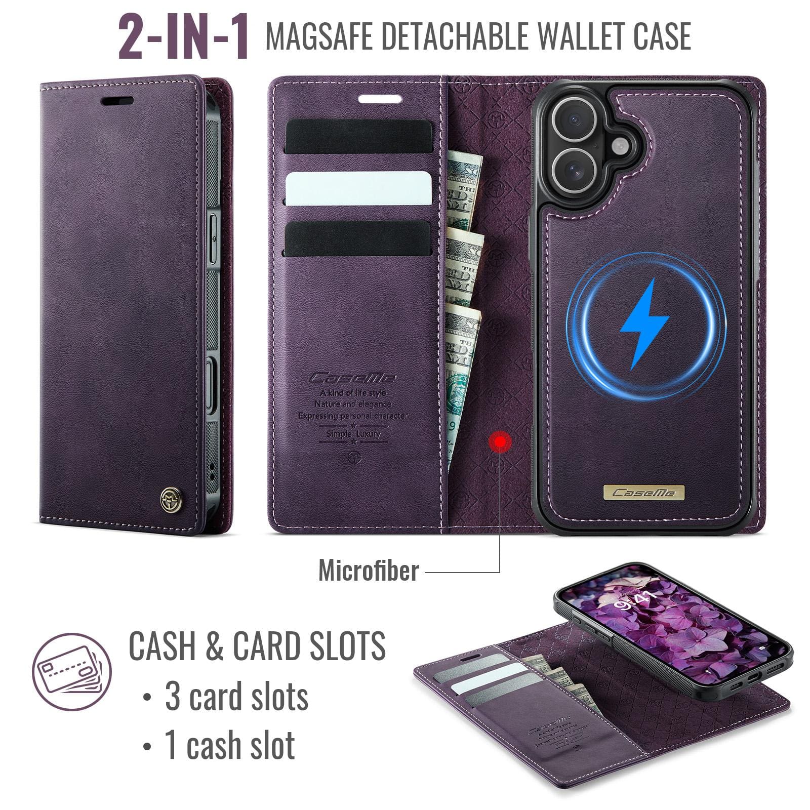 Apple iPhone 17 CaseMe C49 Detachable Flip Cover, RFID Protection, Card Holder - Image 9
