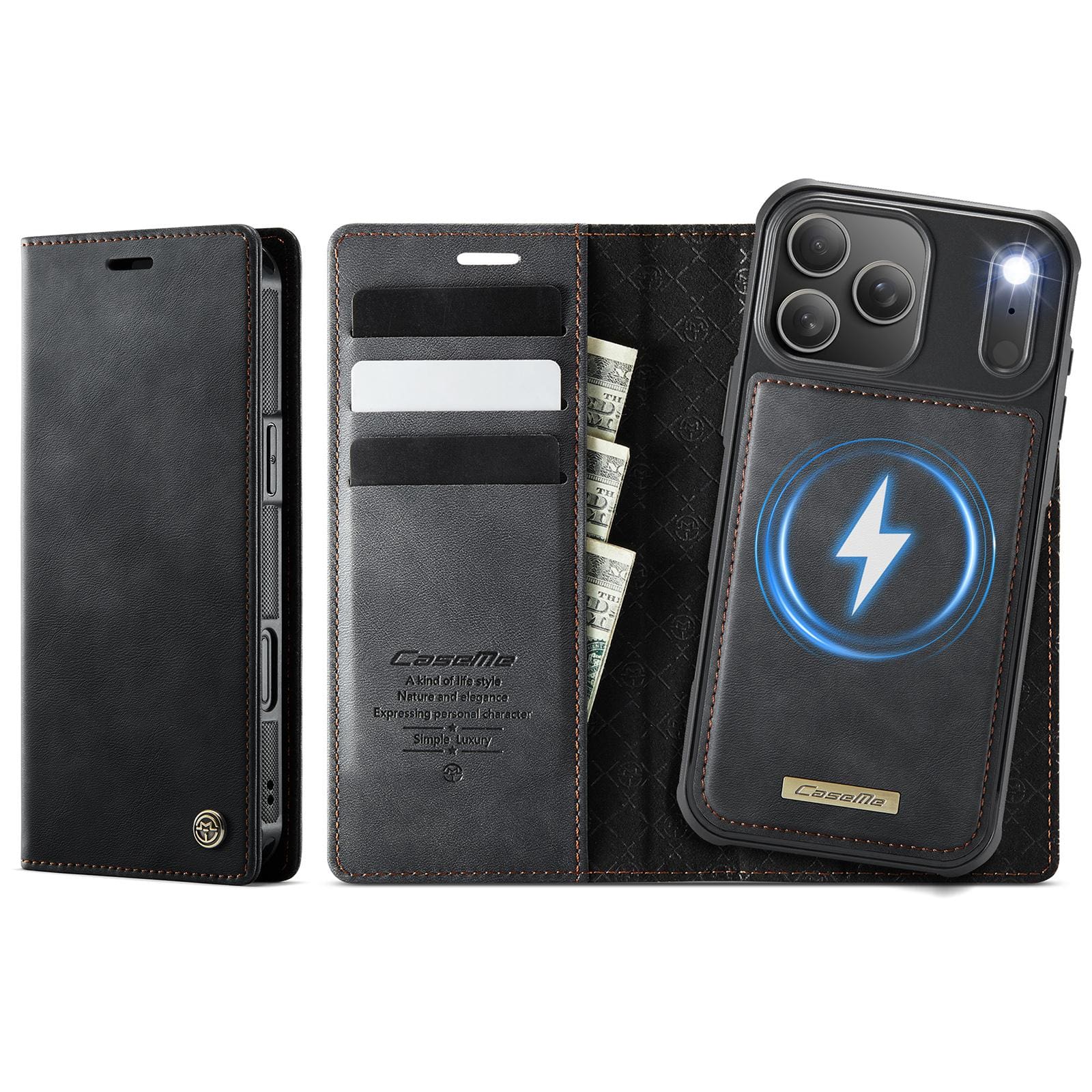 Apple iPhone 17 Pro CaseMe C49 Detachable Flip Cover, RFID Protection, Card Holder - Image 13