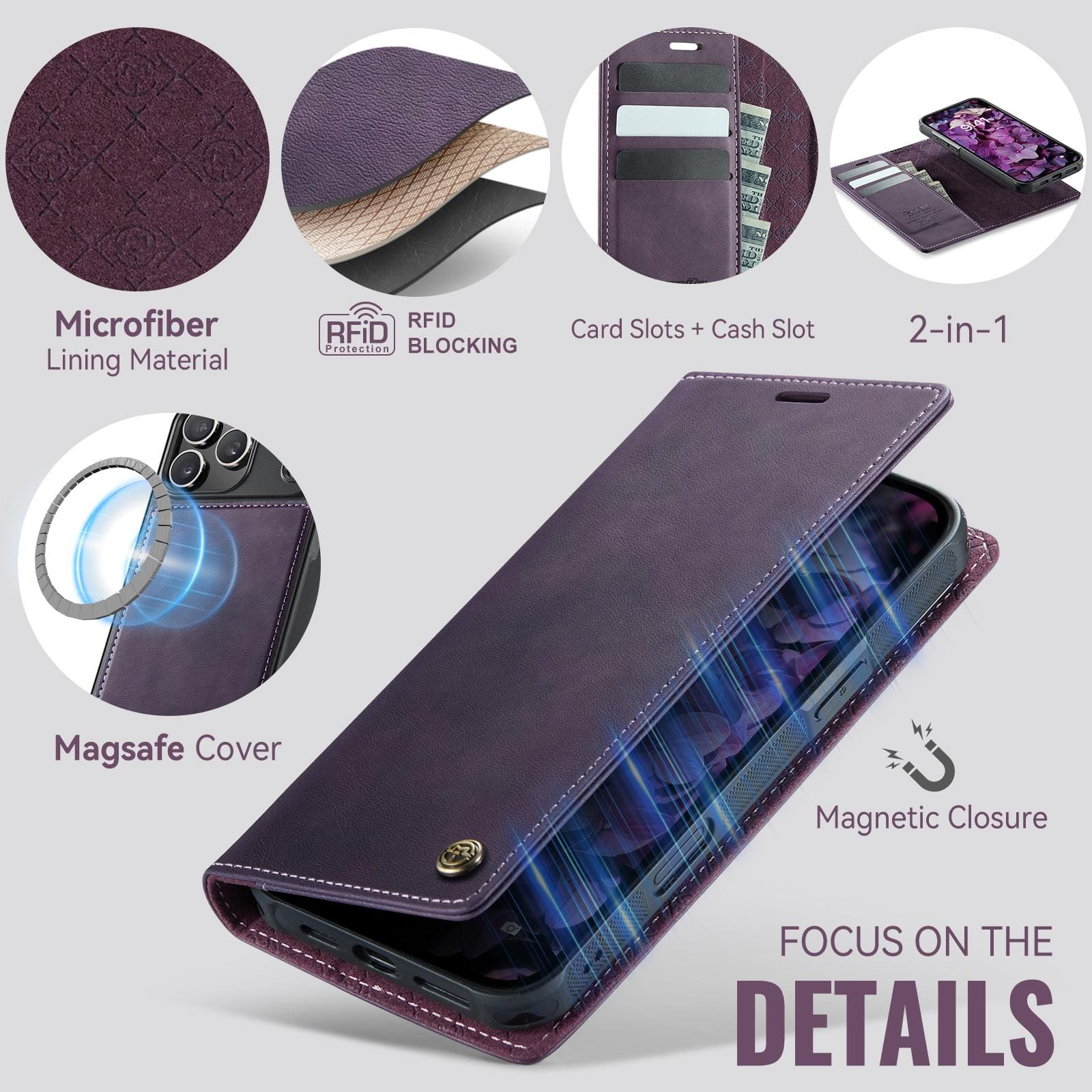 Apple iPhone 17 Pro CaseMe C49 Detachable Flip Cover, RFID Protection, Card Holder - Image 5