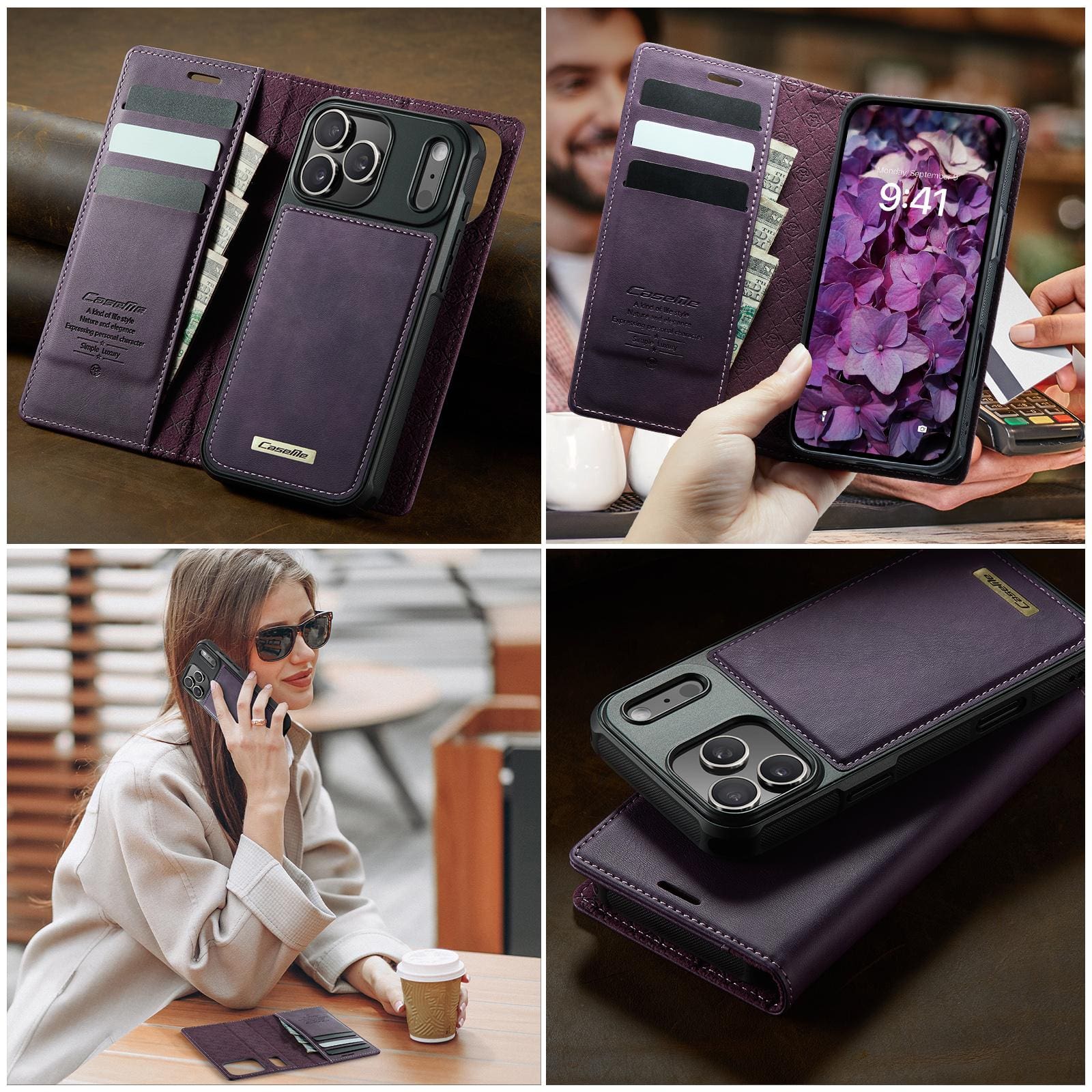 Apple iPhone 17 Pro CaseMe C49 Detachable Flip Cover, RFID Protection, Card Holder - Image 6