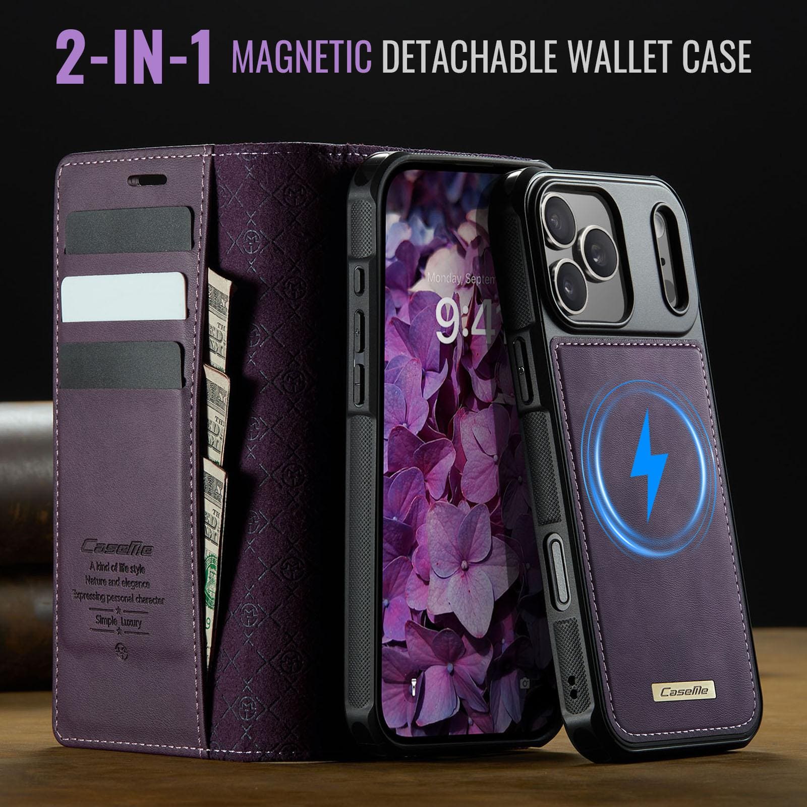 Apple iPhone 17 Pro CaseMe C49 Detachable Flip Cover, RFID Protection, Card Holder - Image 8