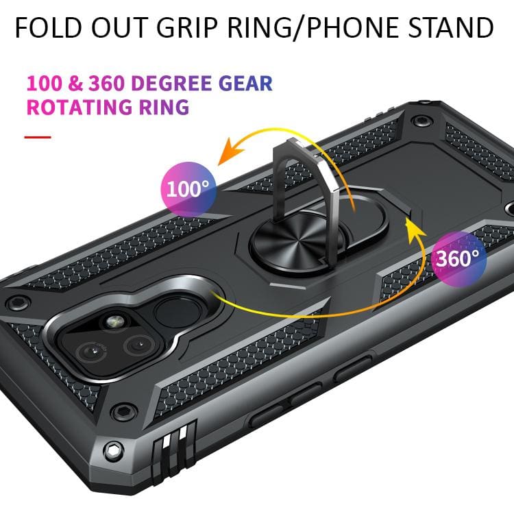 Motorola Moto E7 Armor Rugged Case with Metal Ring/Stand - Image 7