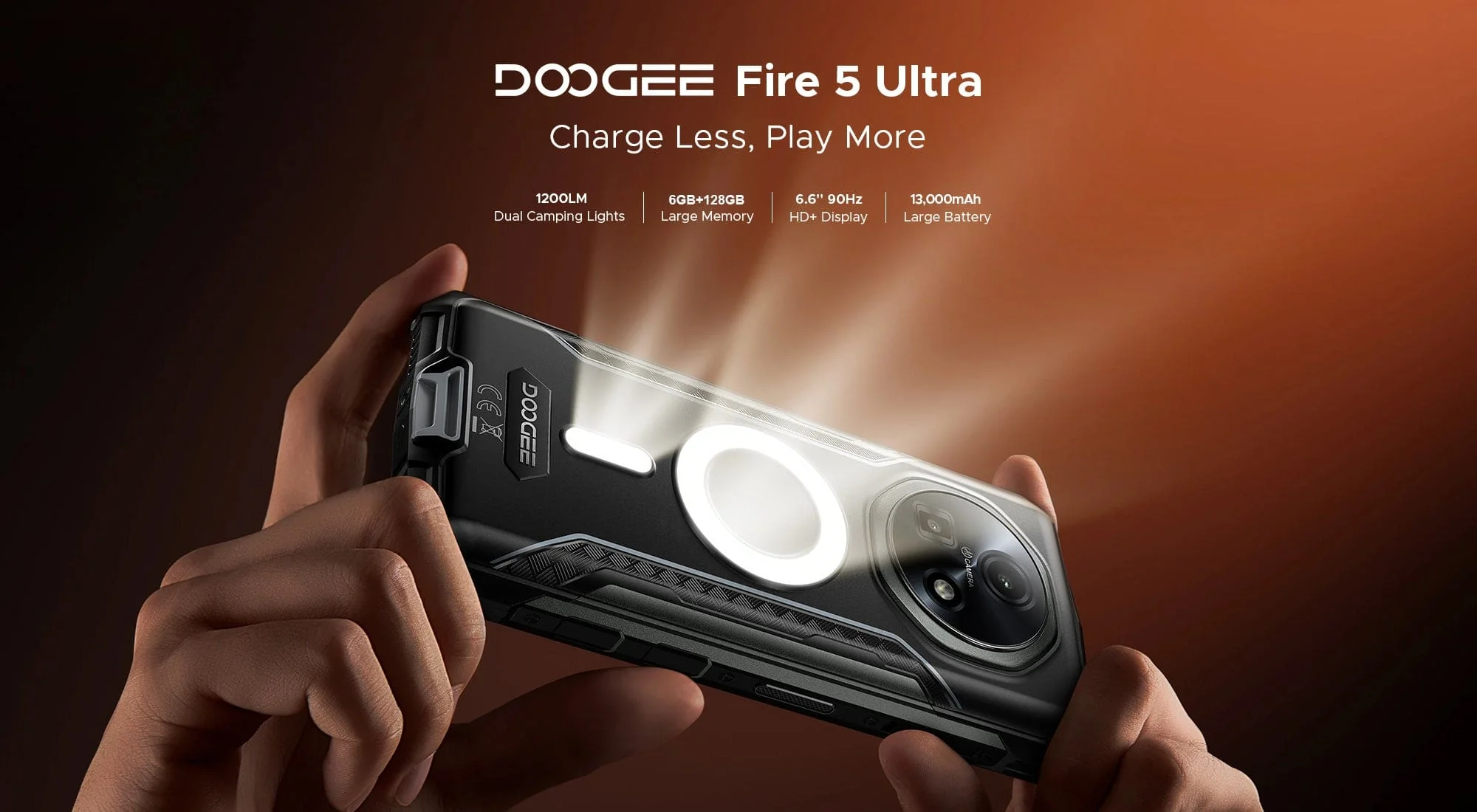 Doogee Fire 5 Ultra Rugged Phone | 13000mAh Battery | 6GB RAM+128GB | Camping Lights - Image 2