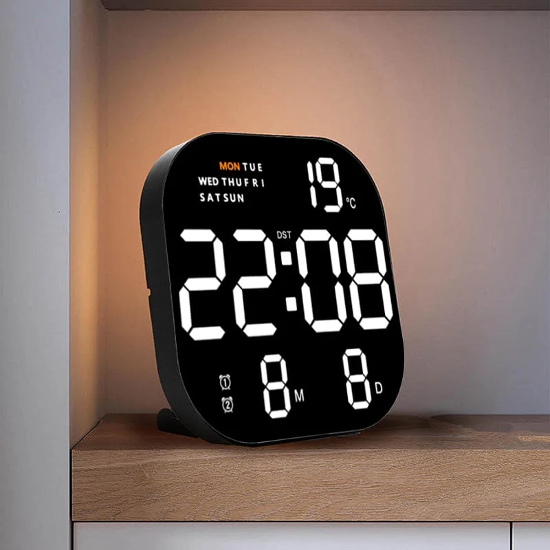 10" Large LED Digital Clock | Wall Mounted & Desk Timepiece with Alarm, Calendar & Temperature Display