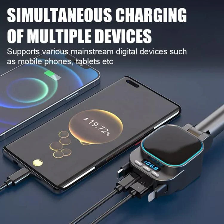 Dual Retractable Type-C/Lightning 36W PD Car Charger and FM Transmitter, 12V/24V - Image 7