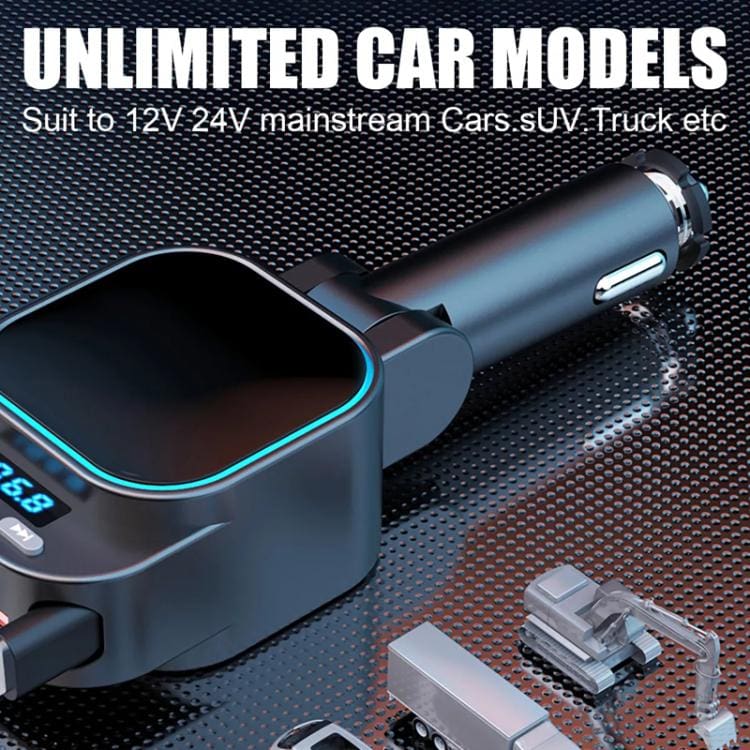 Dual Retractable Type-C/Lightning 36W PD Car Charger and FM Transmitter, 12V/24V - Image 9