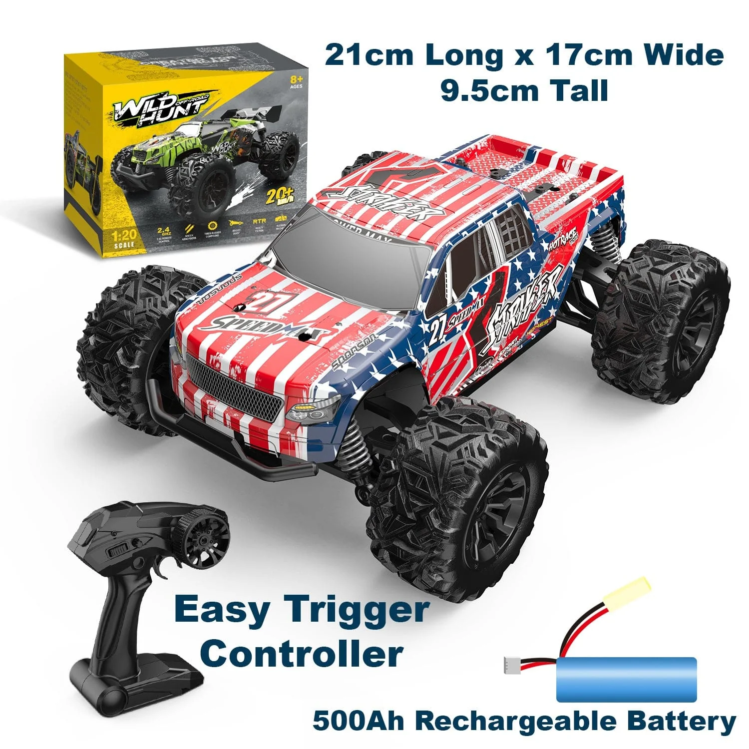 Enoze 1/20 Scale Remote Control Car | 20km/h Off-Road RC Truck with Pistol Grip Controller (RTR) - Image 5