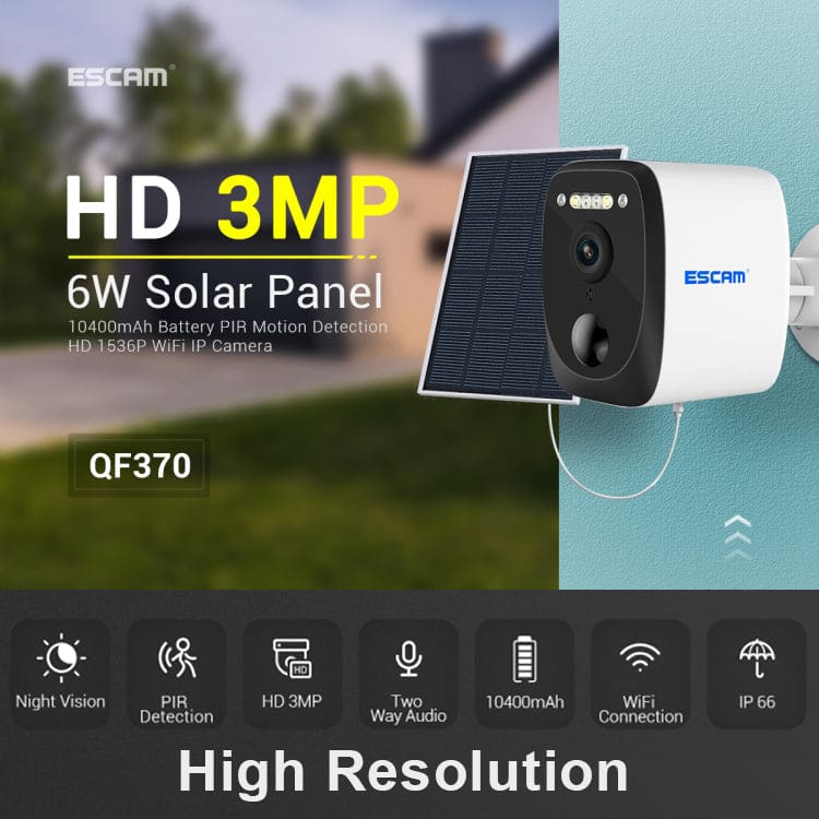 ESCAM QF370 WiFi 3MP Solar Powered Battery Outdoor Security Camera, App Control - Image 2