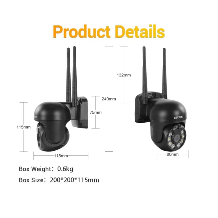 ESCAM WNK610 WiFi 3MP 1080p Pan/Tilt Security Camera, App Control, LED Spotlights - Image 10